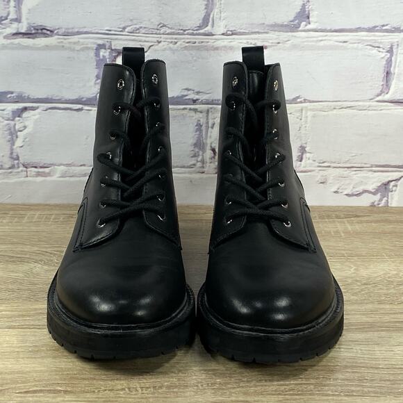 Rag & Bone Cannon Black Leather Combat Ankle Boots Women's EU 39 US 9 Lug Sole - Picture 2 of 8